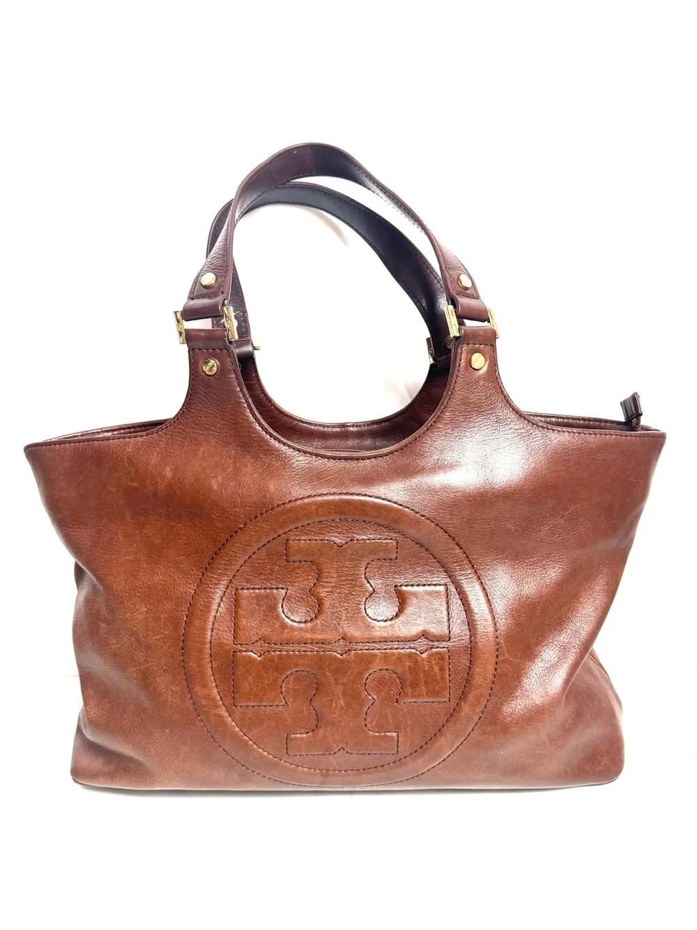 Tory Burch Brown Leather Bombe Tote purse